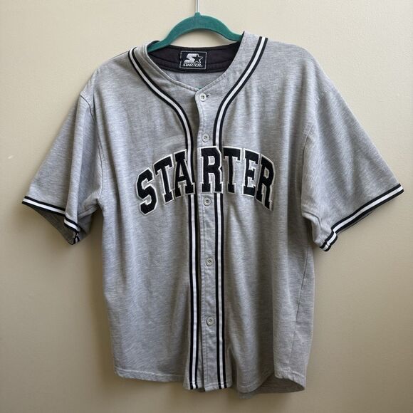 Vintage Starter Genuine Gray & Black Jersey Button Down Old School Y2K Top - Picture 1 of 4